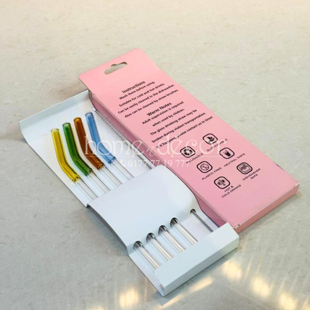 Glass Straw Set with Cleaning Brush - 4 pc set