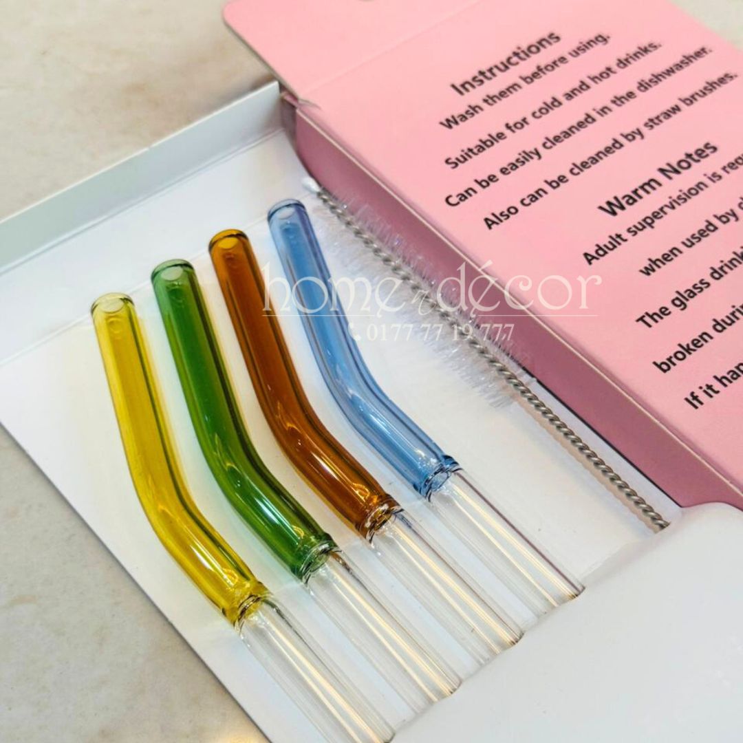 Glass Straw Set with Cleaning Brush - 4 pc set