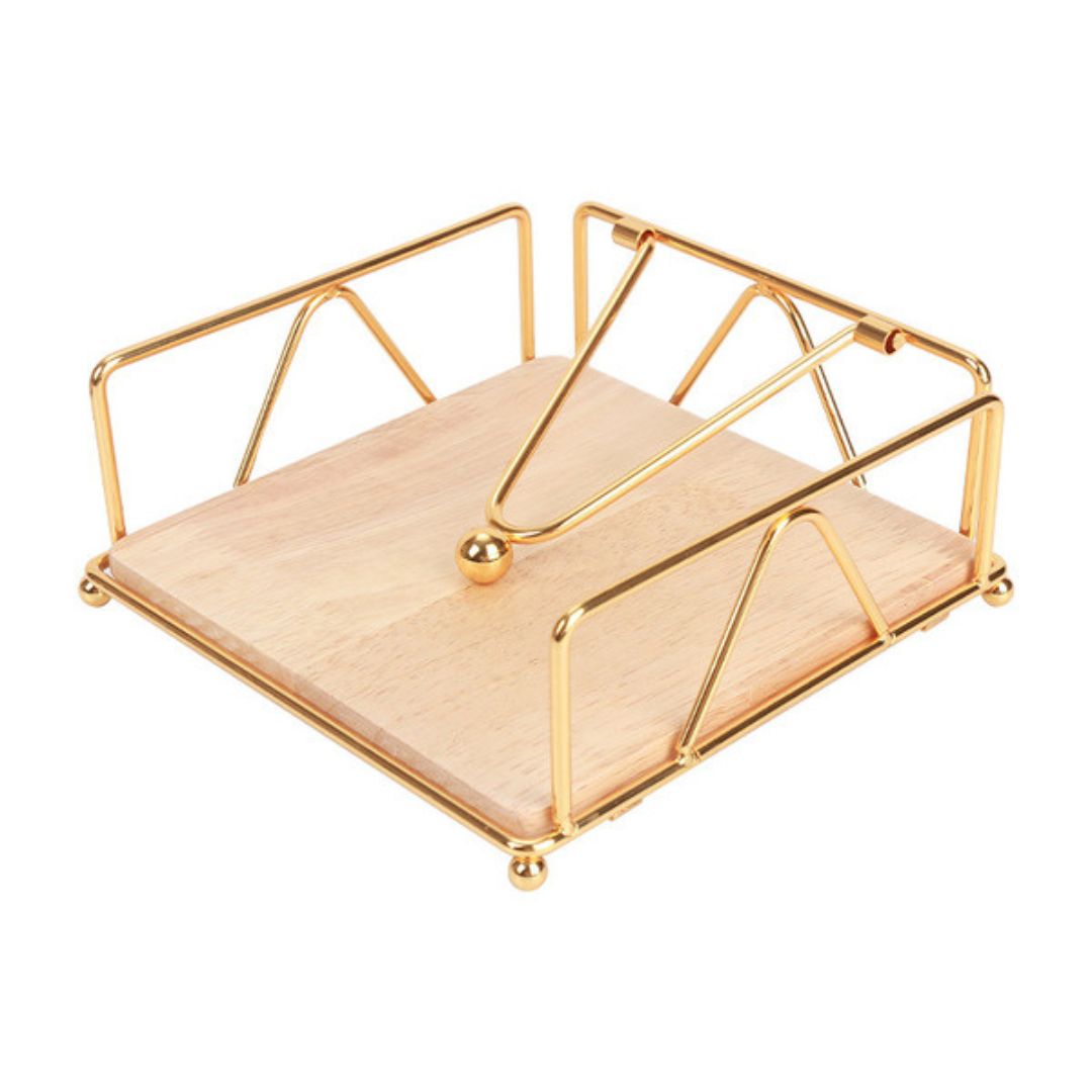 Large Nordic Wood & Gold Napkin Holder