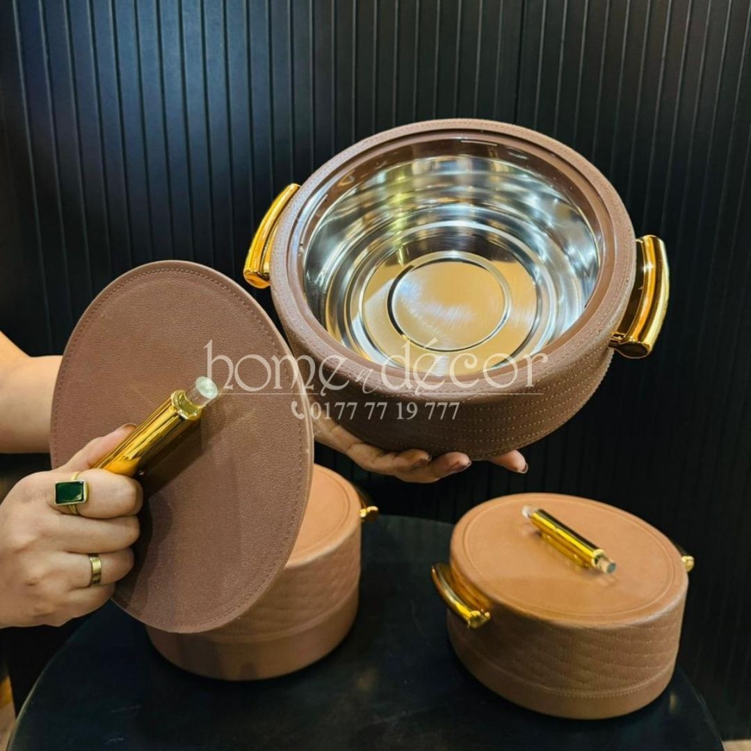 Keep Food Warm Hot Pots - Brown Woven Leather  Look 3 different size