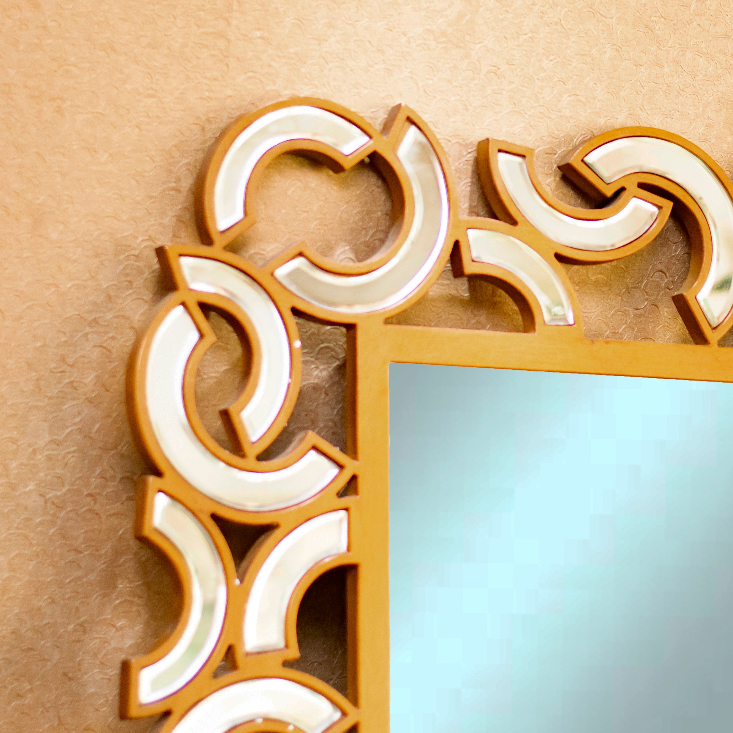 Accent Wall Mirror Square Shaped in Wood & Glass Frame