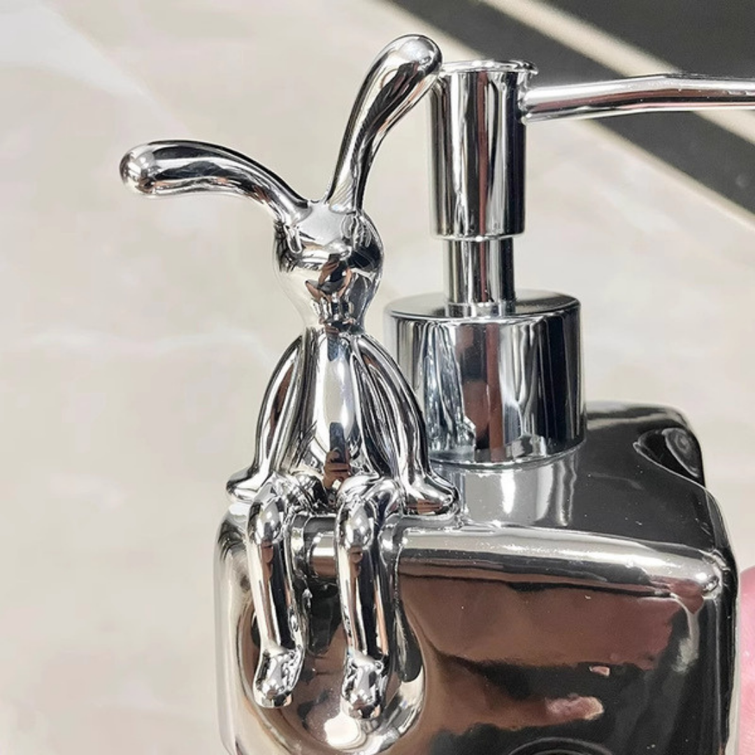Silver Ceramic Soap Dispenser with Rabbit Decoration – 600ml