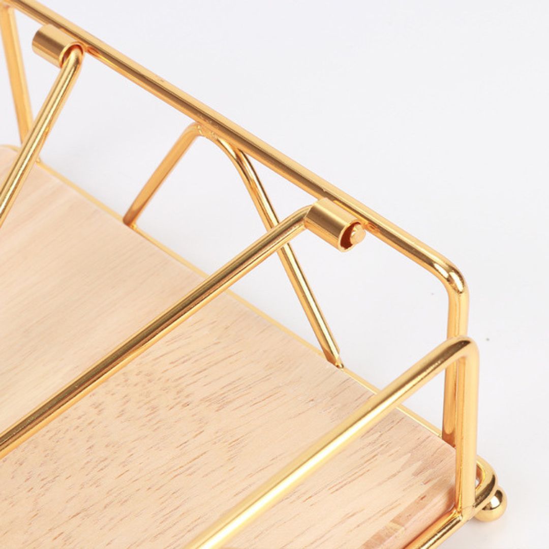 Large Nordic Wood & Gold Napkin Holder