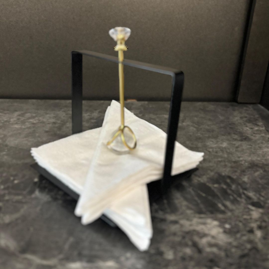 Stylish Balck Metal Paper Holder with a Golden Crystal Stopper