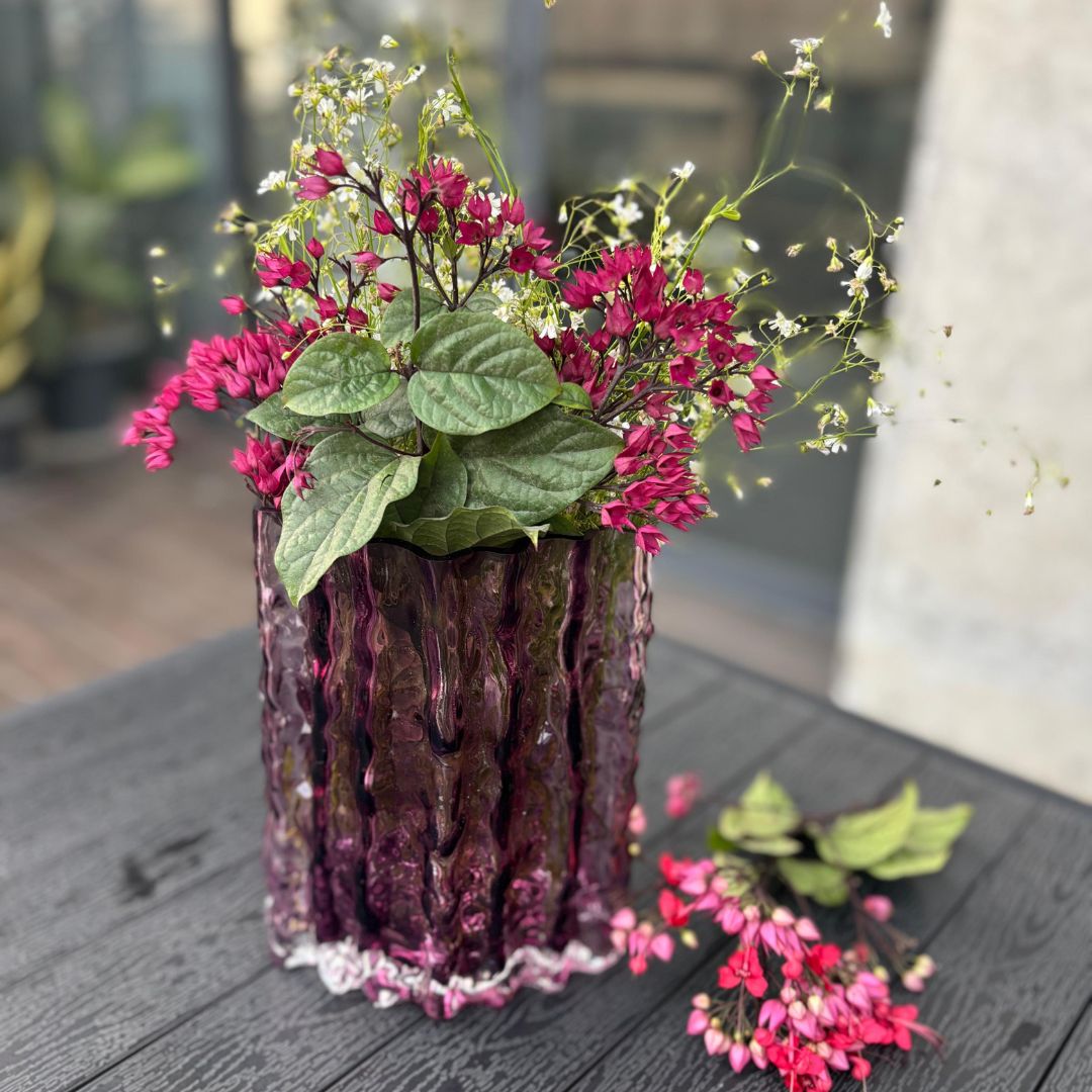 Purple Crinkled Glass Vase