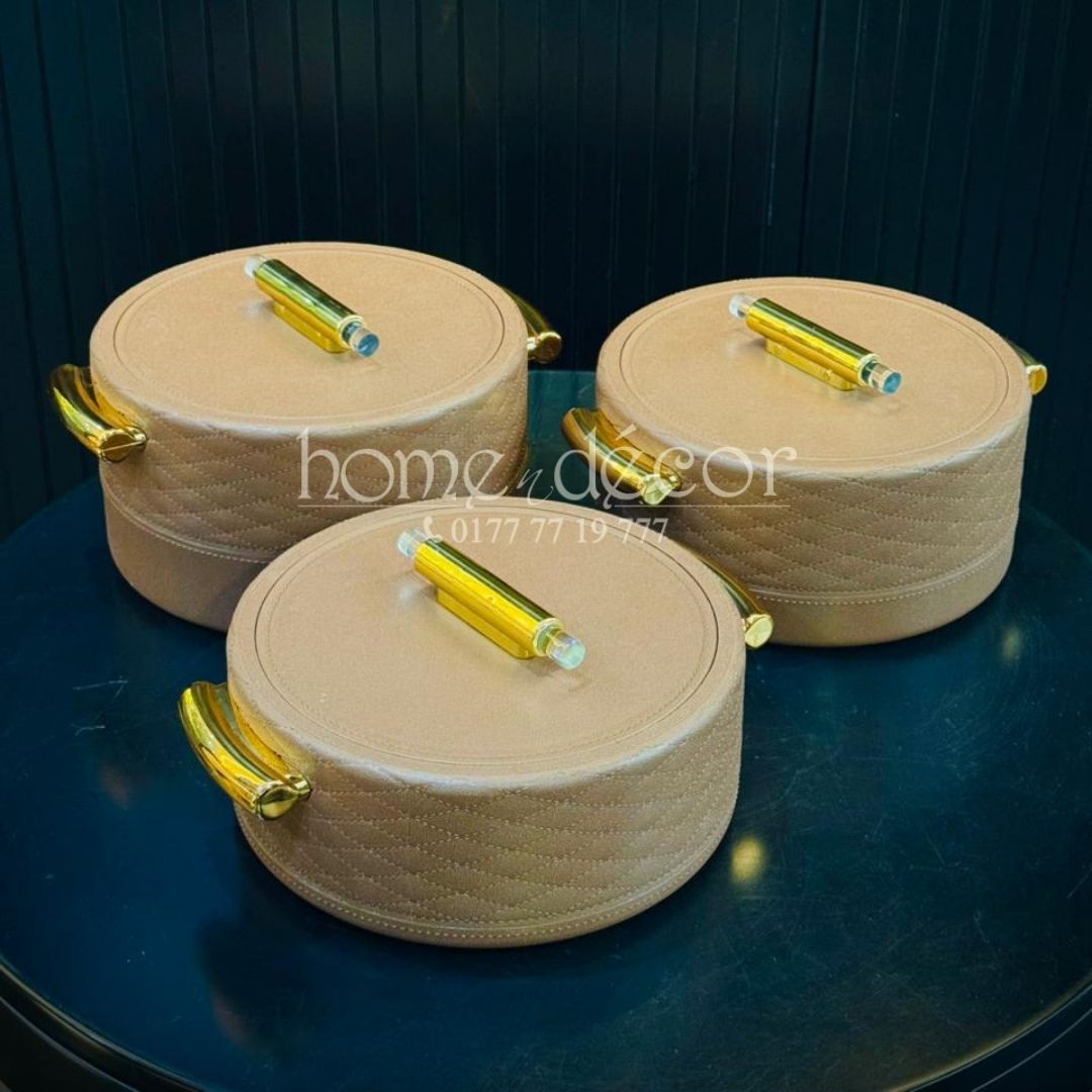 Keep Food Warm Hot Pots - Brown Woven Leather  Look 3 different size