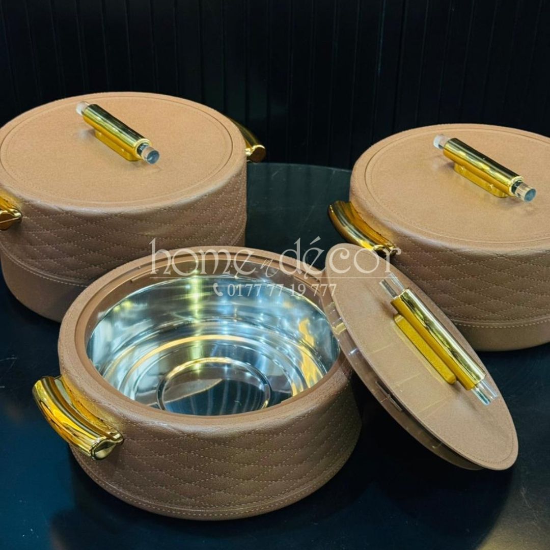 Keep Food Warm Hot Pots - Brown Woven Leather  Look 3 different size