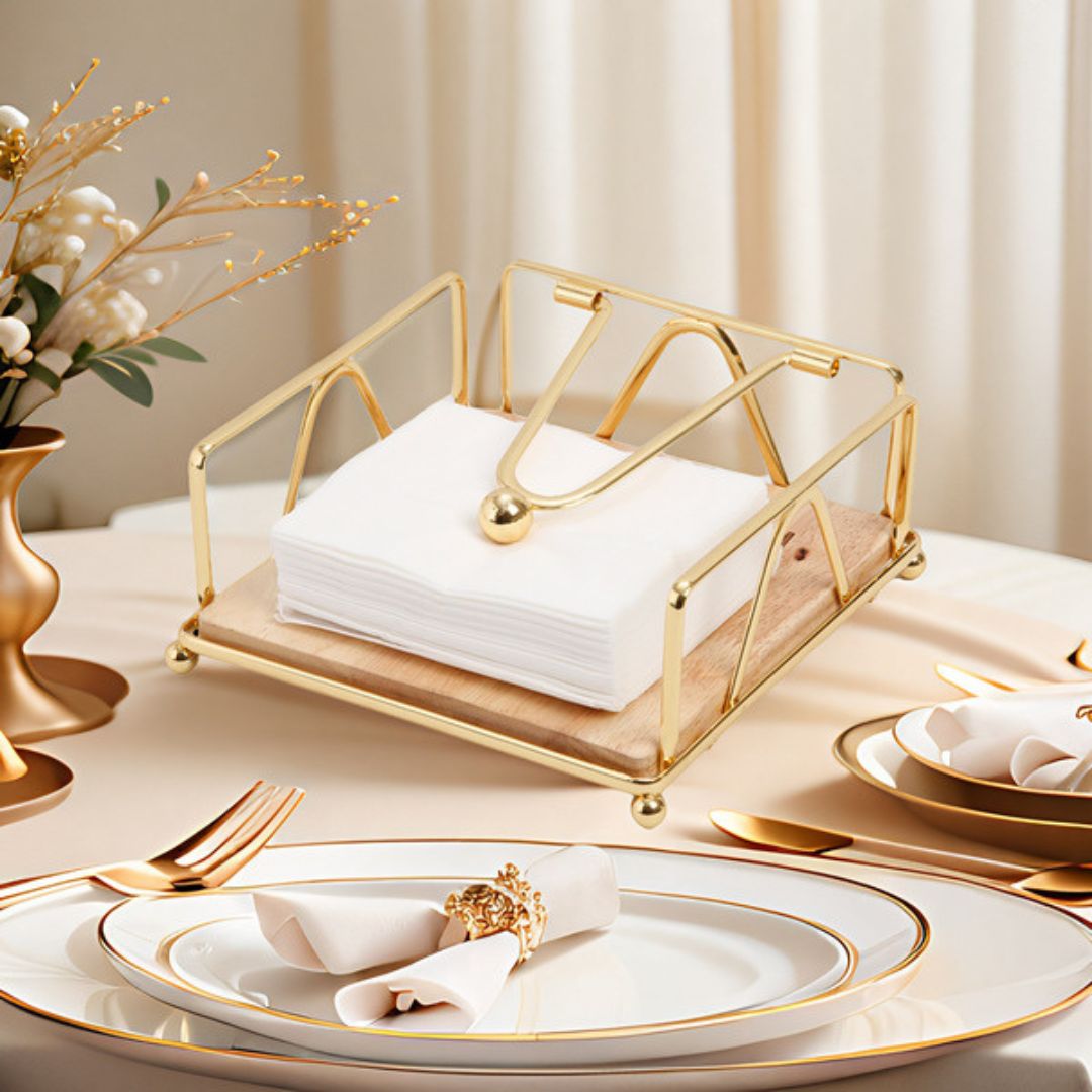 Large Nordic Wood & Gold Napkin Holder
