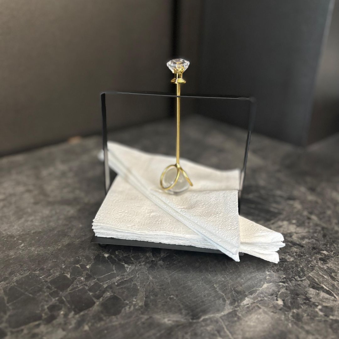 Stylish Balck Metal Paper Holder with a Golden Crystal Stopper