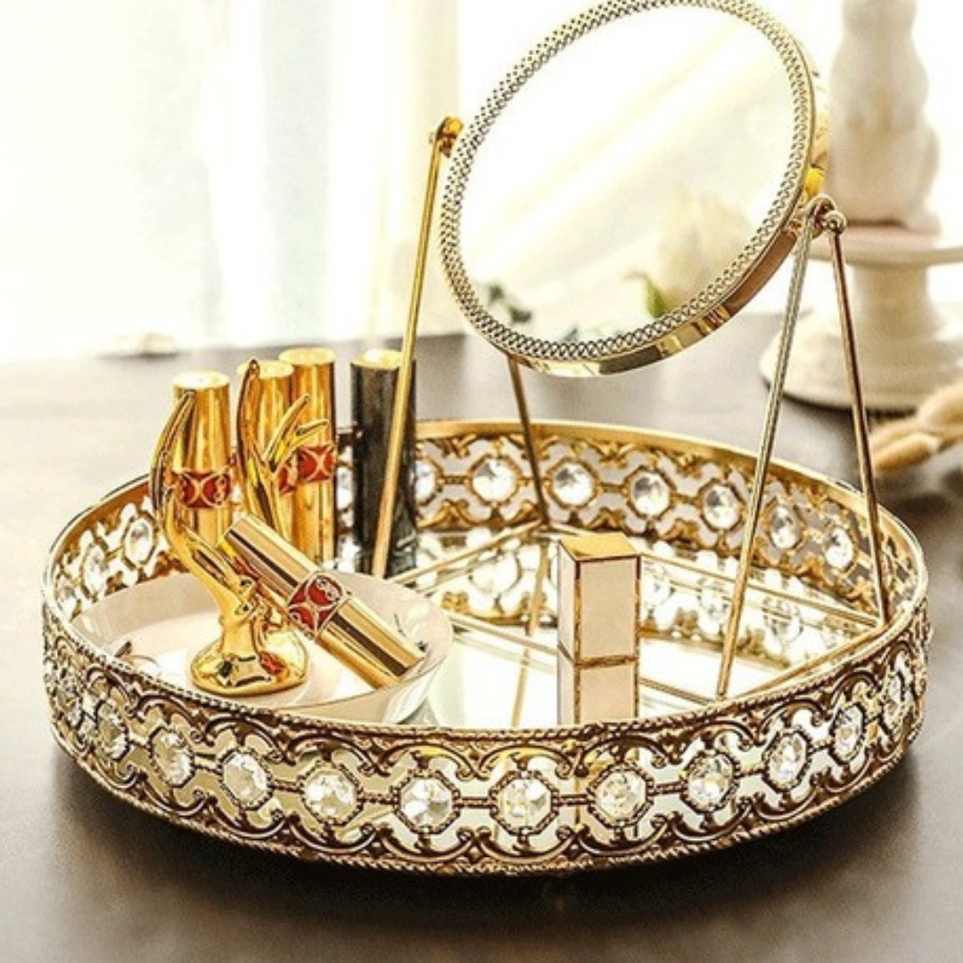 Glass Mirror Tray & Crystal storage container