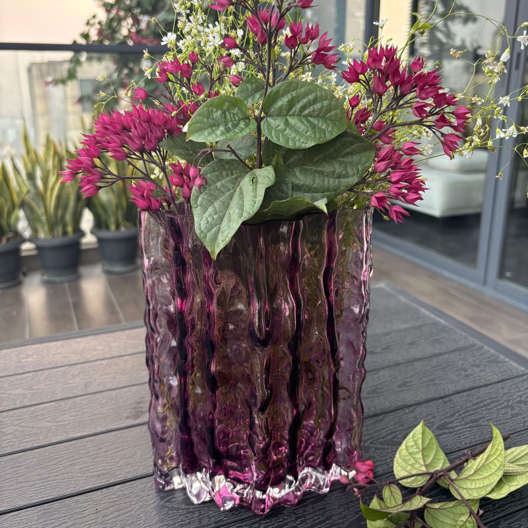 Purple Crinkled Glass Vase