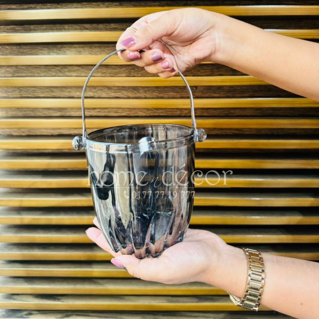 Grey Glass Ice  Bucket with tong
