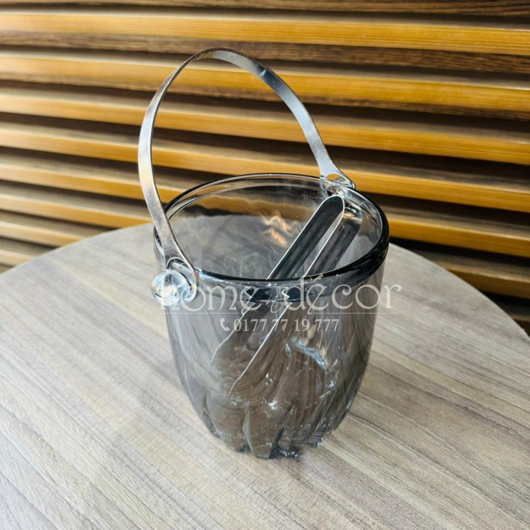 Grey Glass Ice  Bucket with tong