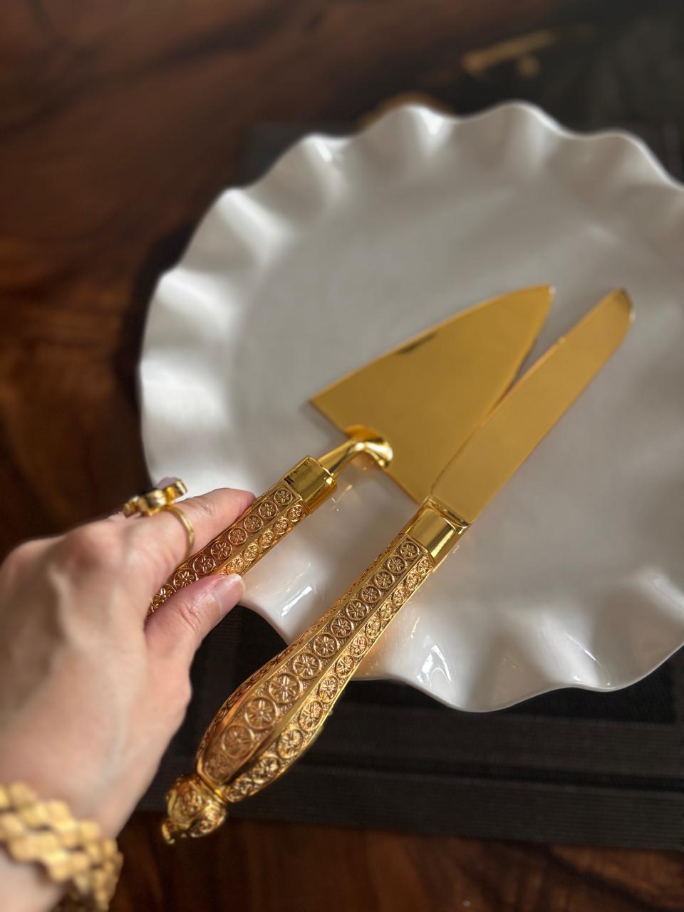 Cake Knife & Server 2 pcs set - Golden
