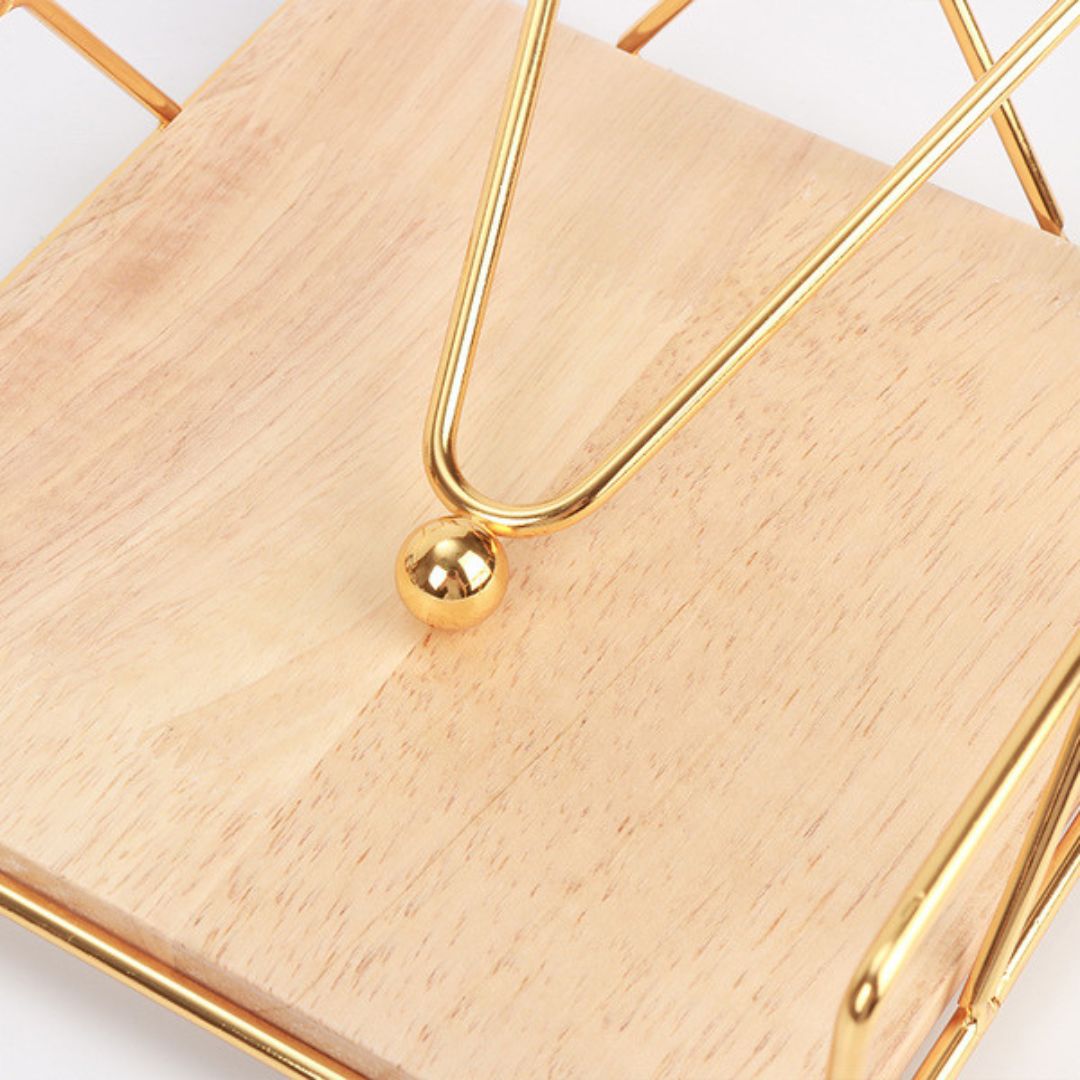 Large Nordic Wood & Gold Napkin Holder