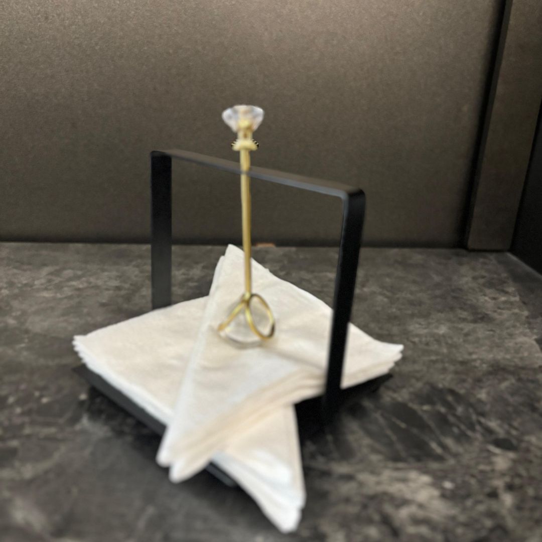 Stylish Balck Metal Paper Holder with a Golden Crystal Stopper