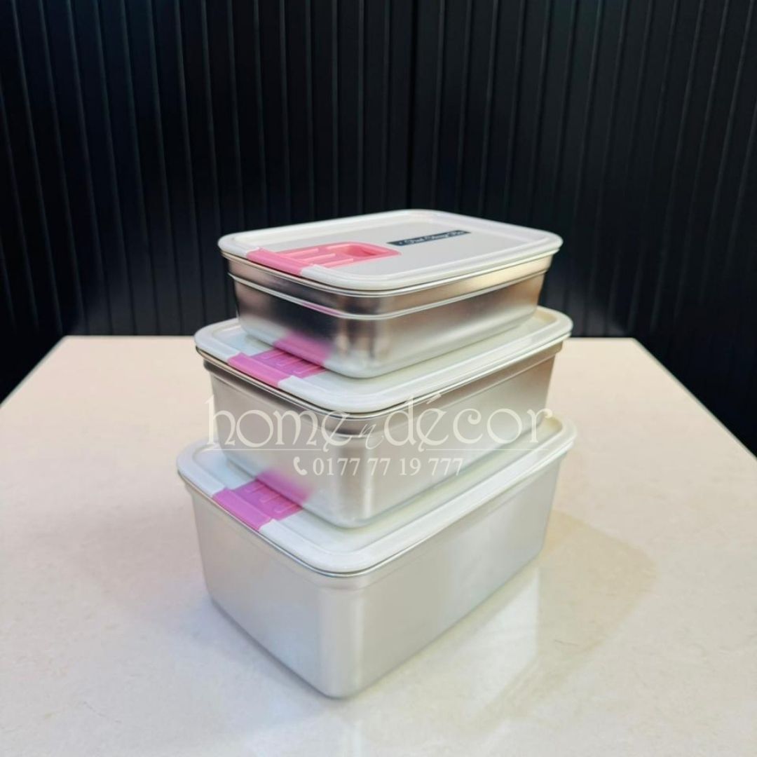 Airtight Food Storage Steel Container - 3 pcs Set