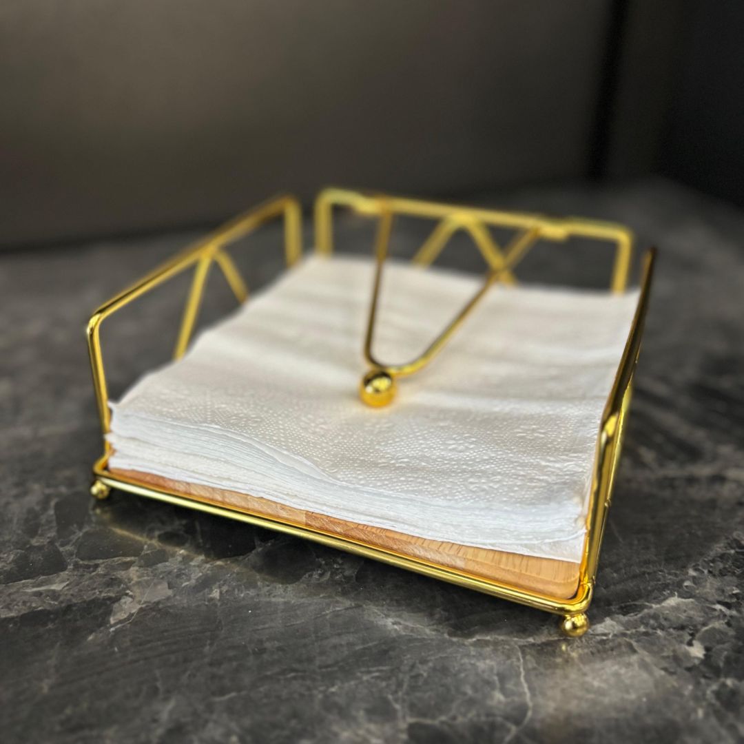 Large Nordic Wood & Gold Napkin Holder