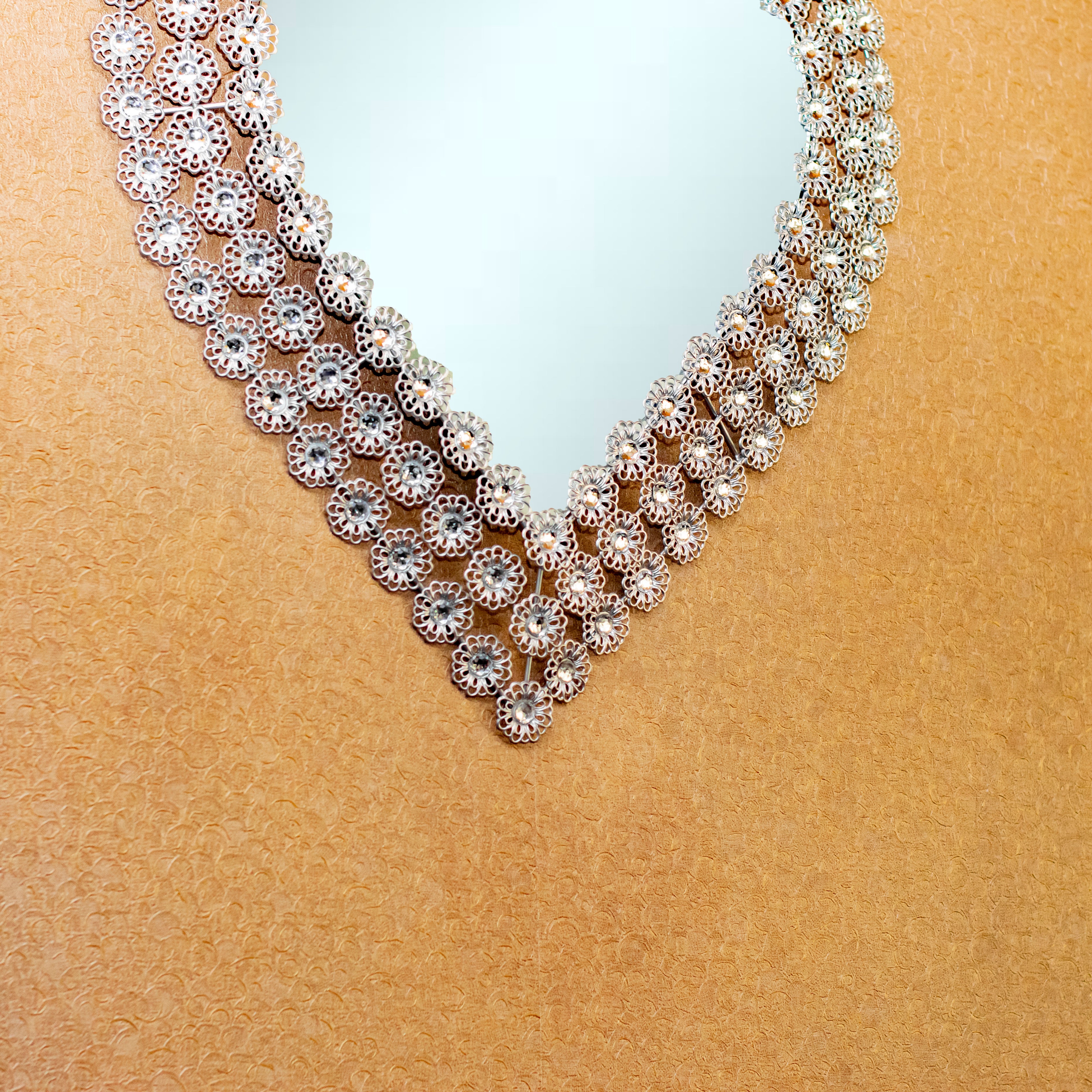 22″ high Silver Crystal Heart Mirror