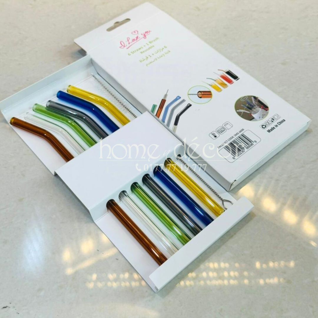 Glass Straw Set with Cleaning Brush - 6 pc set