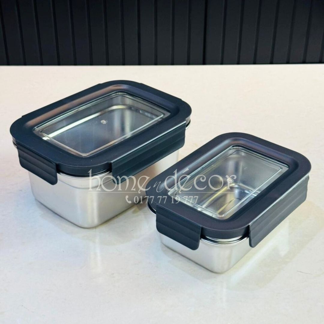 Airtight Food Storage Steel Container with see-through Lid 2 size