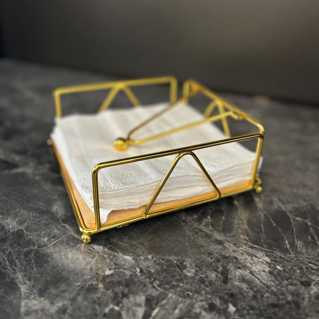 Large Nordic Wood & Gold Napkin Holder