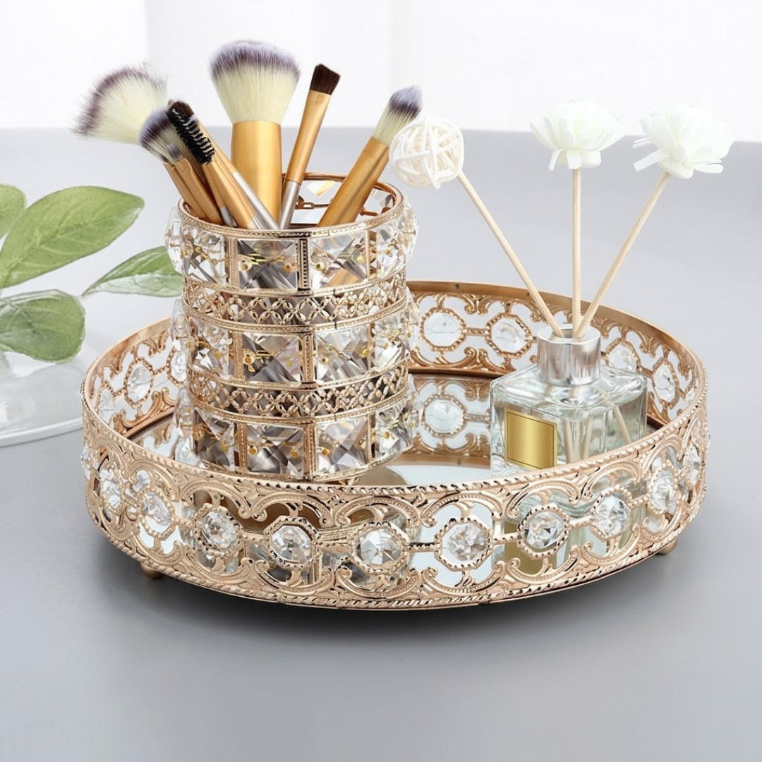 Glass Mirror Tray & Crystal storage container
