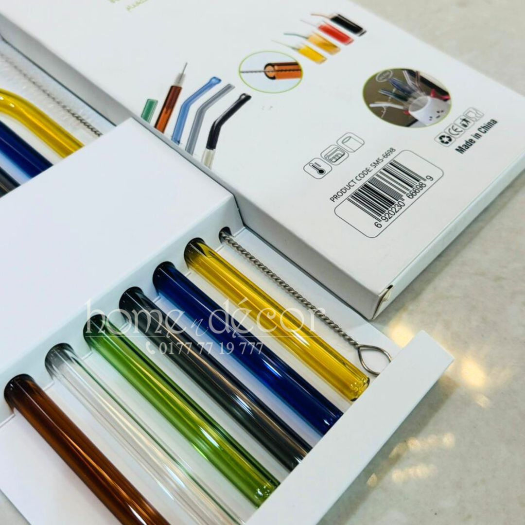 Glass Straw Set with Cleaning Brush - 6 pc set