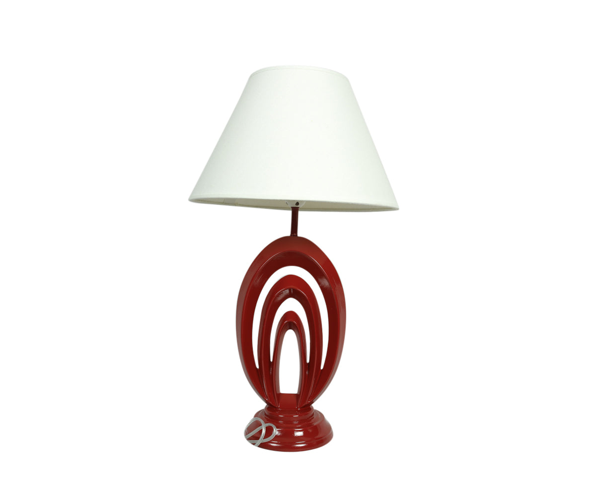 Table Lamp With Fabric Shade - White & Maroon