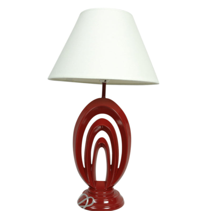 Table Lamp With Fabric Shade - White & Maroon