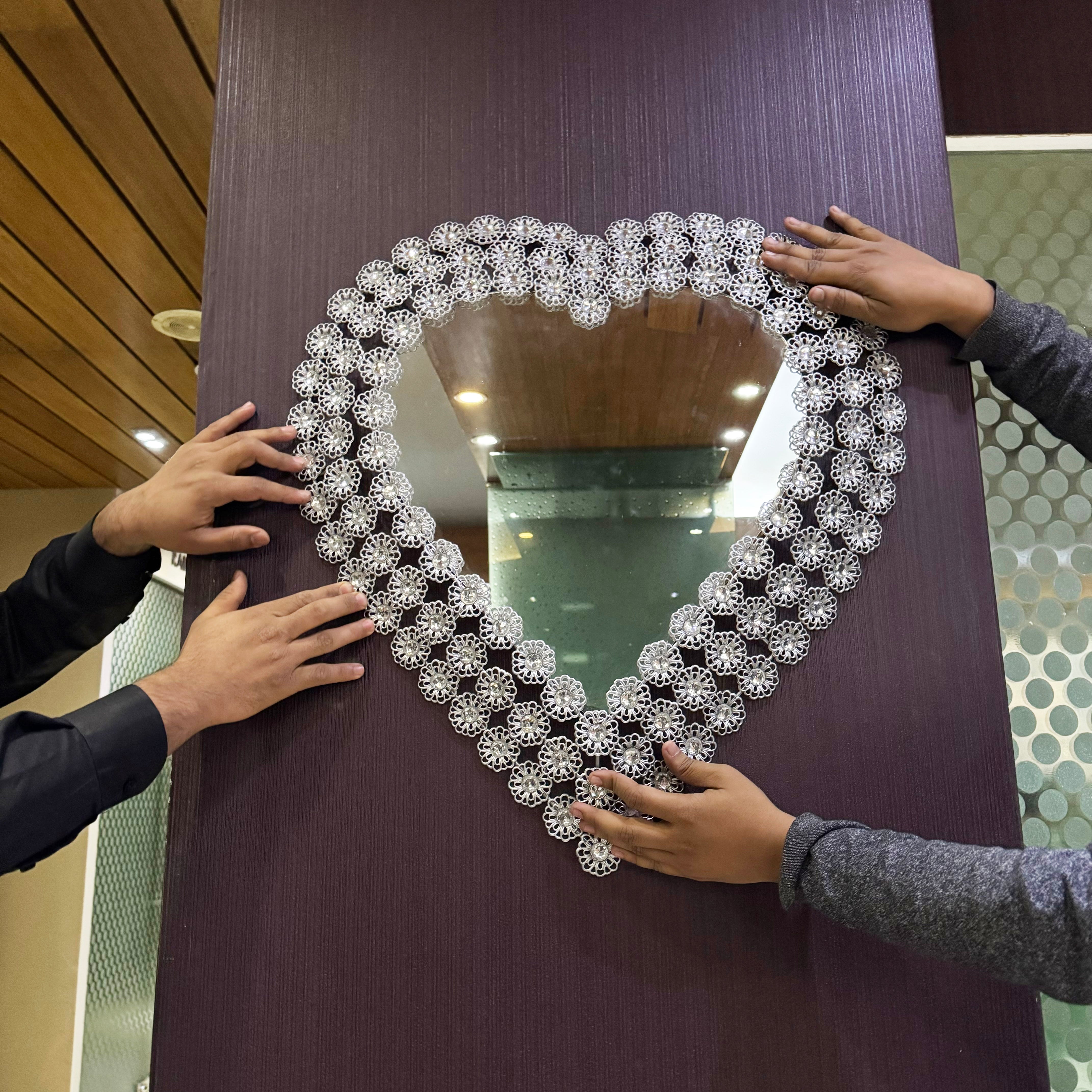 22″ high Silver Crystal Heart Mirror