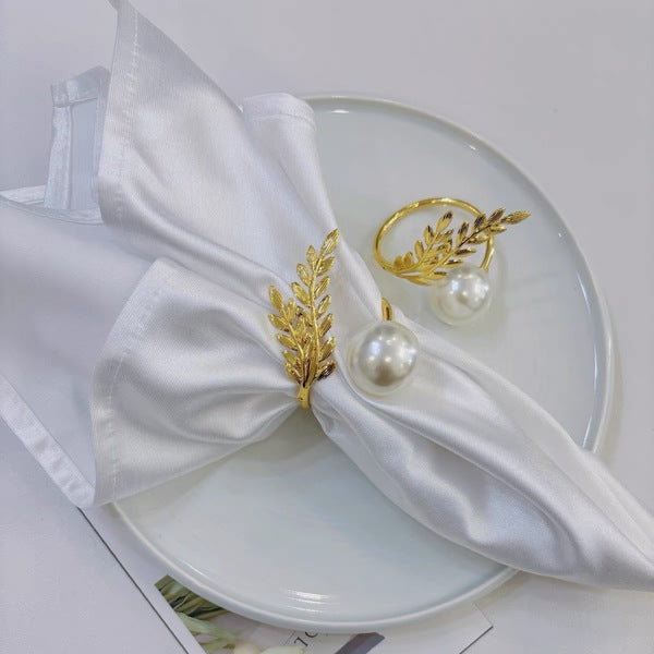 Luxurious Gold & Pearl Napkin Rings 6 pcs set