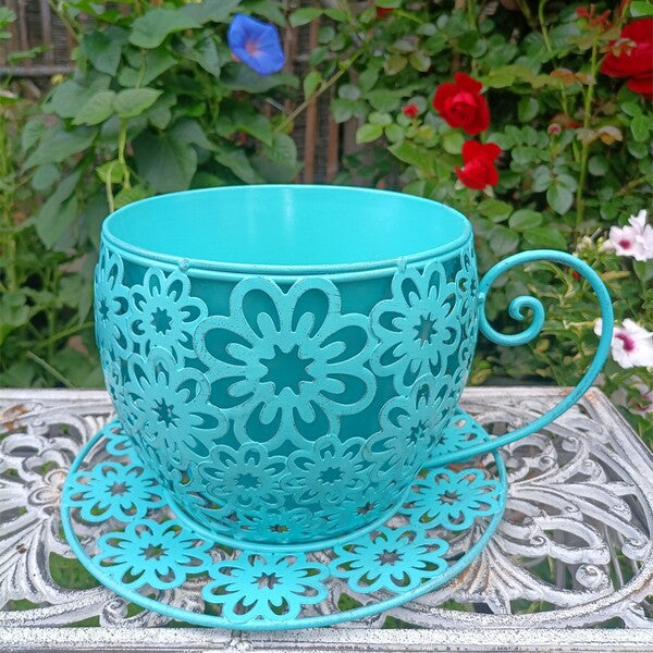 Metal Tea Cup Plant Holder