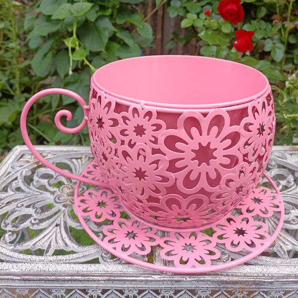 Metal Tea Cup Plant Holder
