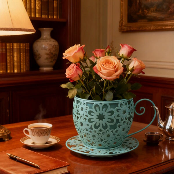 Metal Tea Cup Plant Holder