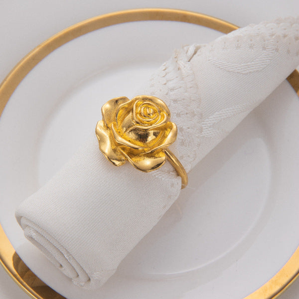 Golden Rose Napkin Rings 6 pcs set