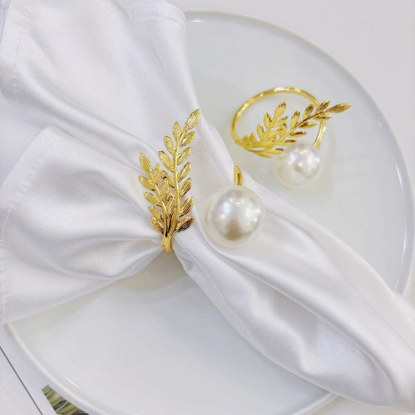 Luxurious Gold & Pearl Napkin Rings 6 pcs set
