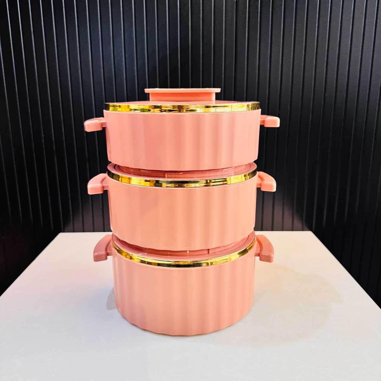 Keep Food Warm Hot Pots - Peach Pink with Golden Rim 3 different size