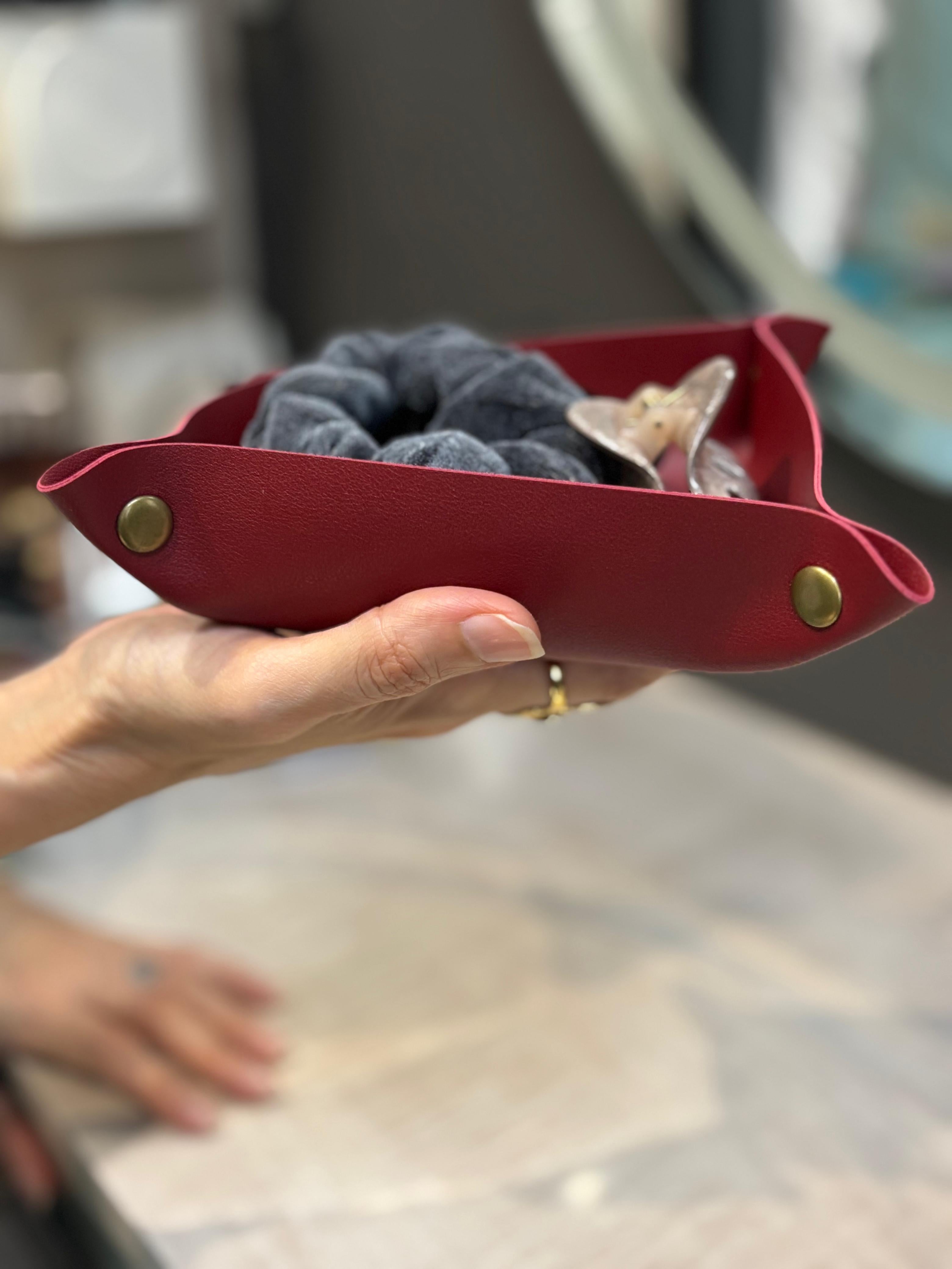 Leather key/trinket storage basket