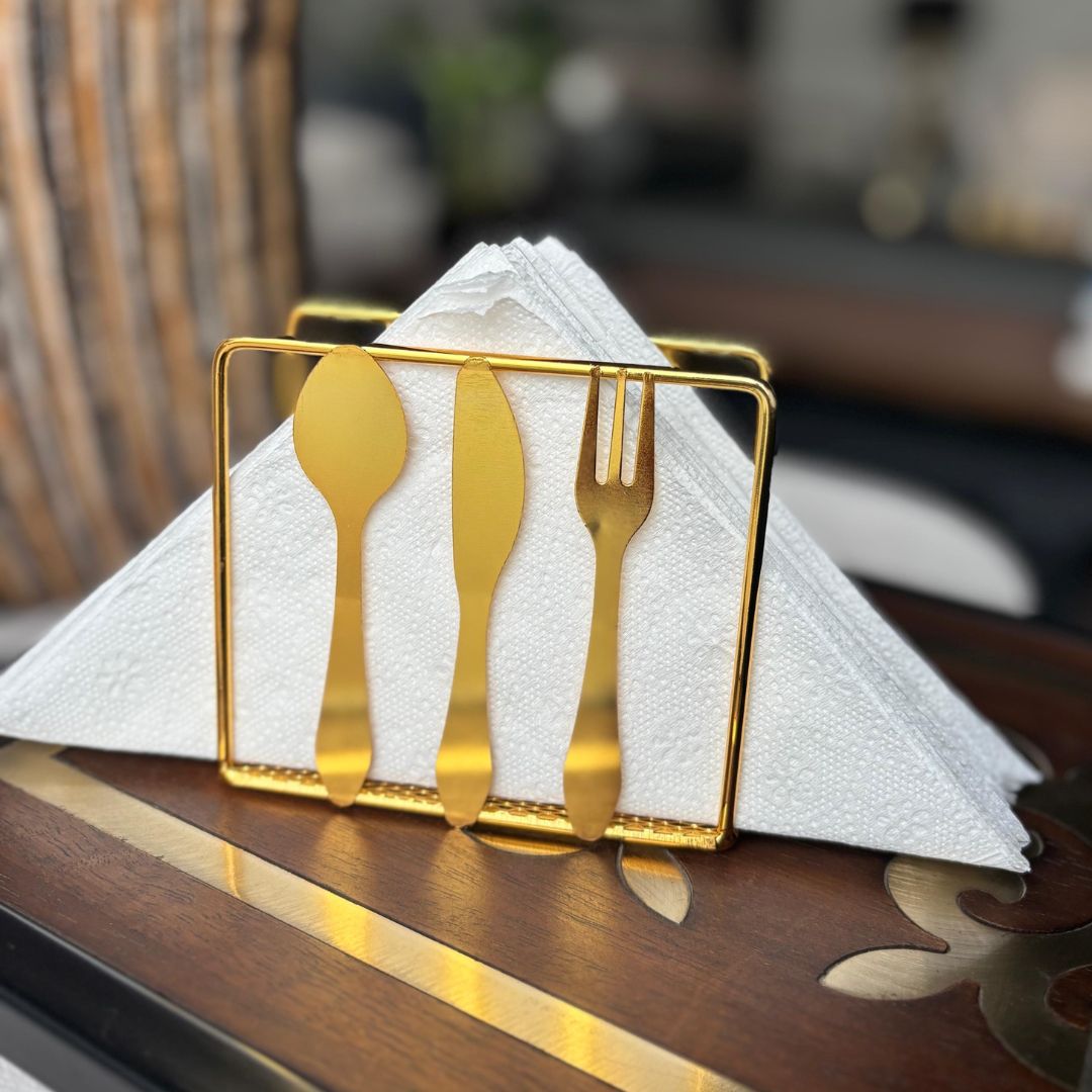 Golden Cutlery Mesh Napkin Holder